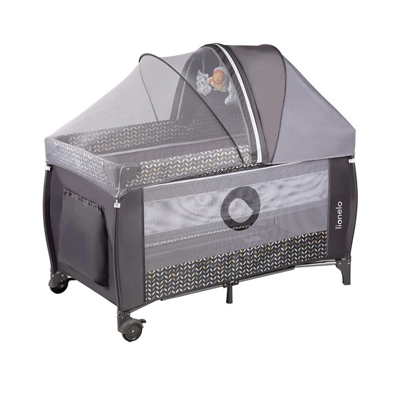 Lionelo - Patut pliant cu doua nivele Sven Plus, 120x60 cm, arcada jucarii, masuta de infasat, vibratii, melodii, conform cu standardele europeane de securitate EN716 si EN12221, Grey Scandi [5]