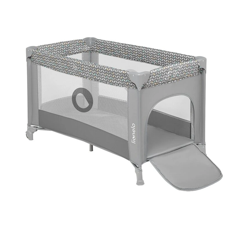 Lionelo - Patut pliant cu un nivel Stefi, Cu intrare laterala cu fermoar, 2 roti, 120x60 cm, Conform cu standardul european de securitate EN 716, Grey [1]