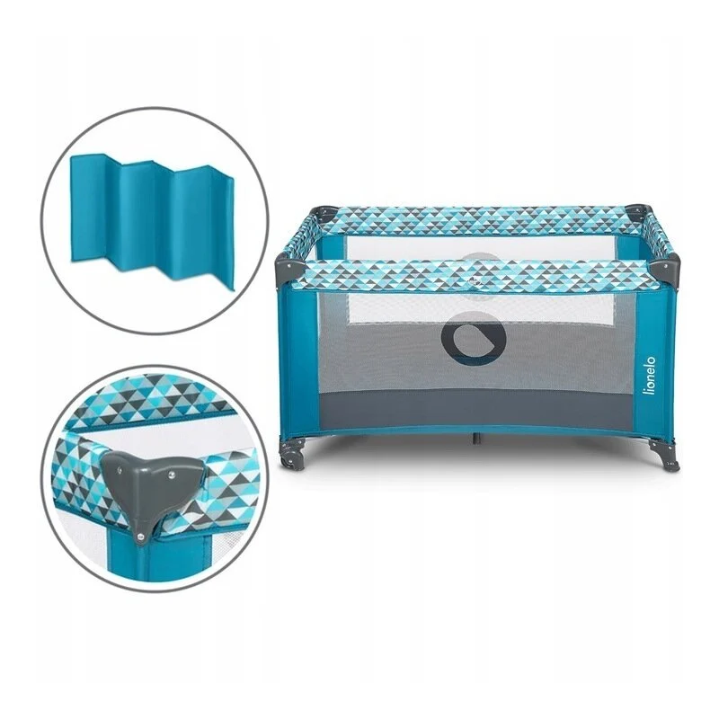 Lionelo - Patut pliant cu un nivel Stefi, Cu intrare laterala cu fermoar, 2 roti, 120x60 cm, Conform cu standardul european de securitate EN 716, Turquoise [6]