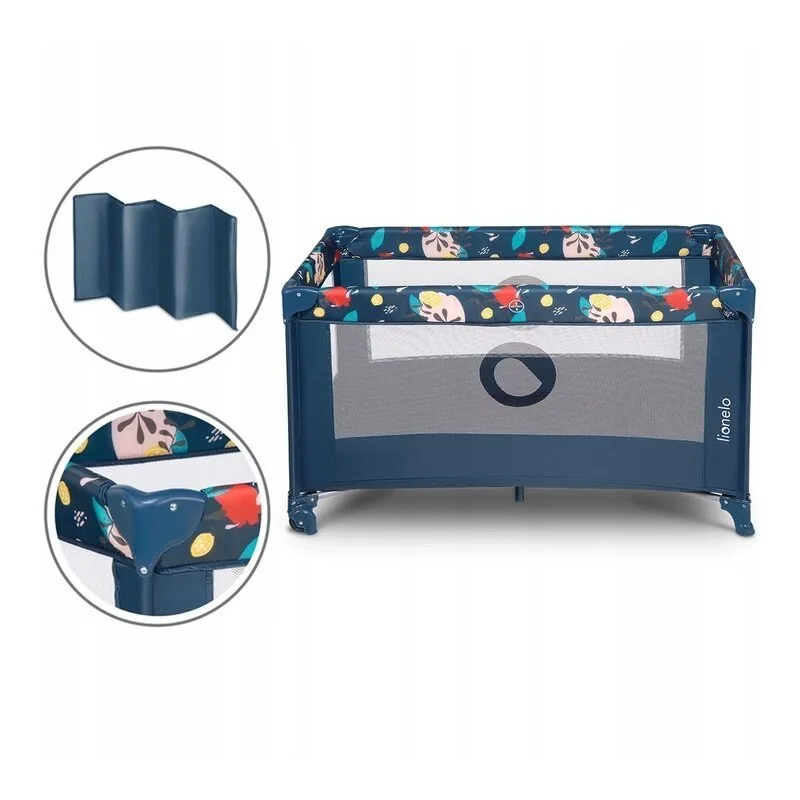 Lionelo - Patut pliant cu un nivel Stefi, Cu intrare laterala cu fermoar, 2 roti, 120x60 cm, Conform cu standardul european de securitate EN 716, Blue Navy [5]