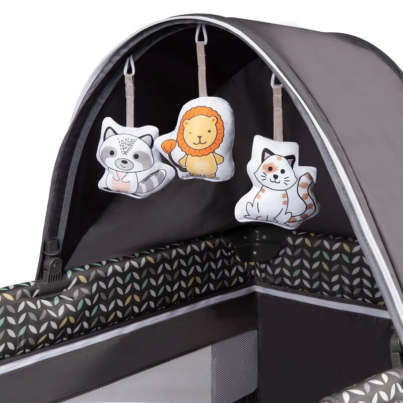 Lionelo - Patut pliant cu doua nivele Sven Plus, 120x60 cm, arcada jucarii, masuta de infasat, vibratii, melodii, conform cu standardele europeane de securitate EN716 si EN12221, Grey Scandi [6]