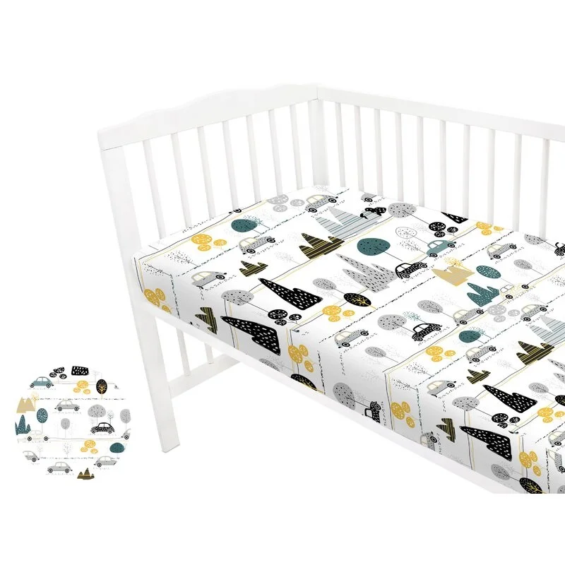 Cearceaf cu elastic pentru patut 140X70 cm, Din bumbac, Childrens Journey Grey [2]