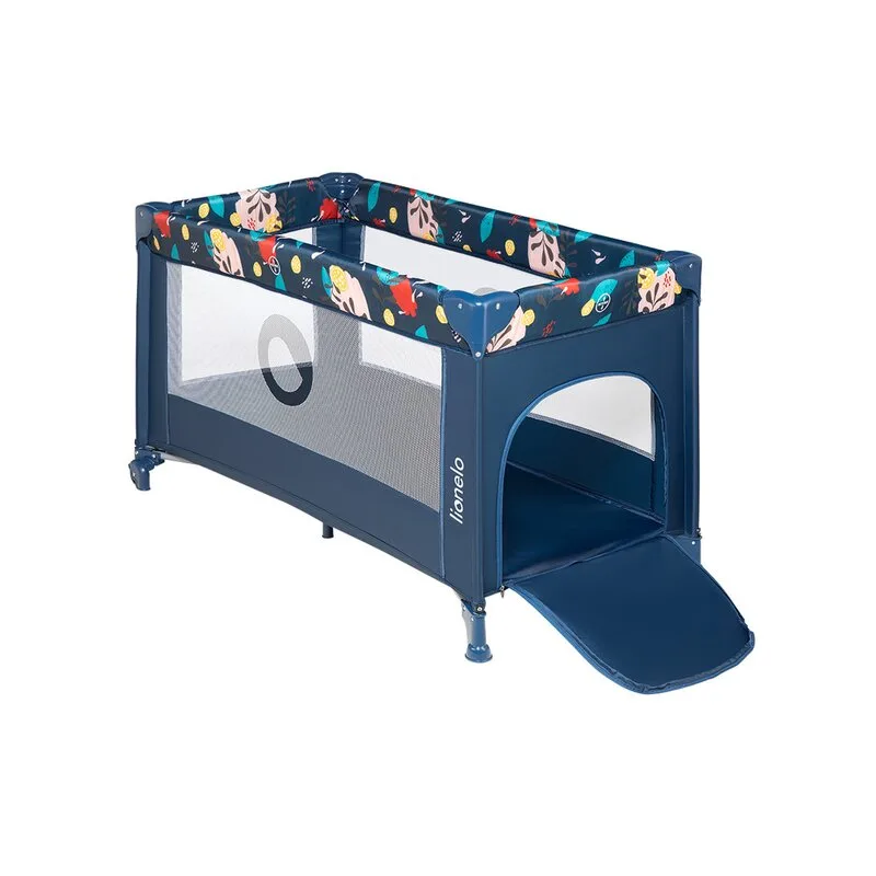 Lionelo - Patut pliant cu un nivel Stefi, Cu intrare laterala cu fermoar, 2 roti, 120x60 cm, Conform cu standardul european de securitate EN 716, Blue Navy [1]