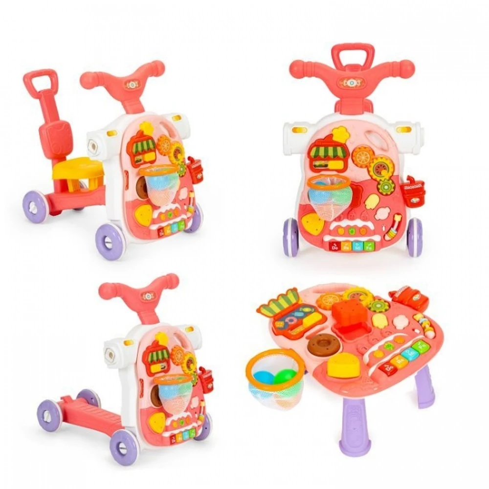 Antemergator educational 4 in 1 (antemergator, masuta, trotineta, bicicleta) Huanger - Roz [2]