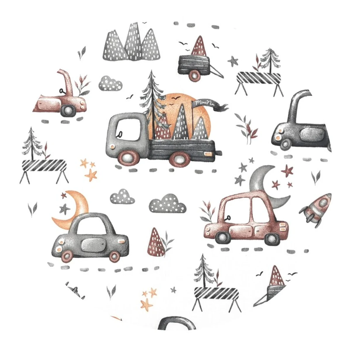 Aparatoare pentru patut, MimiNu, 180x30 cm, Cu panglici, Cars Grey [2]