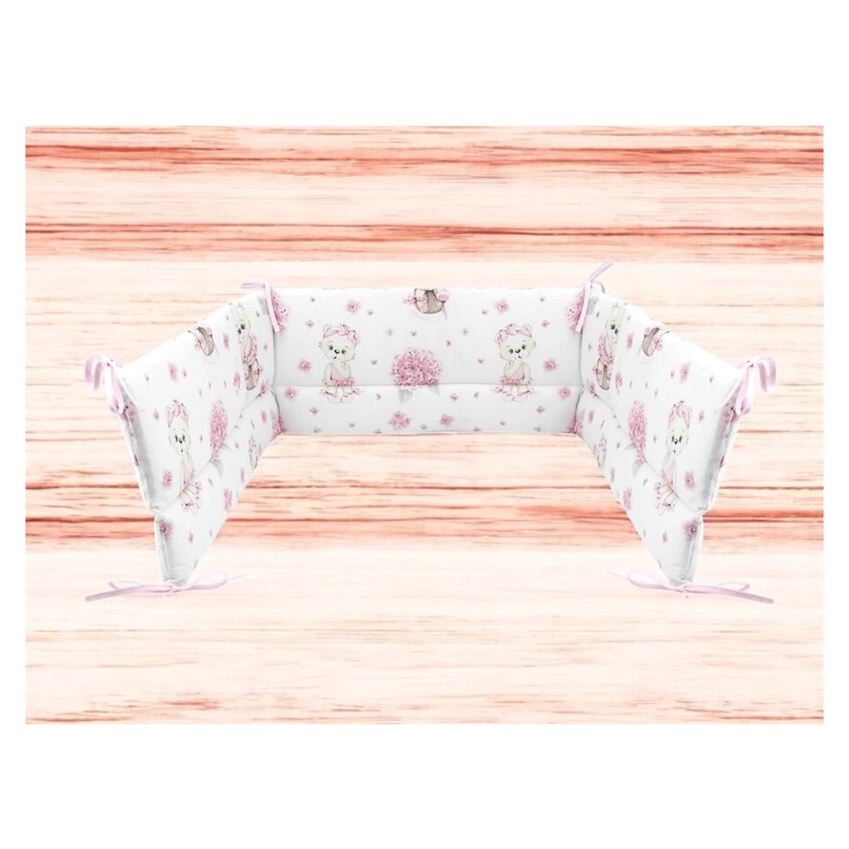 Aparatoare pentru patut, MimiNu, bumbac, 180x30 cm, Cu volanase si panglici, Pink Ballerina [2]