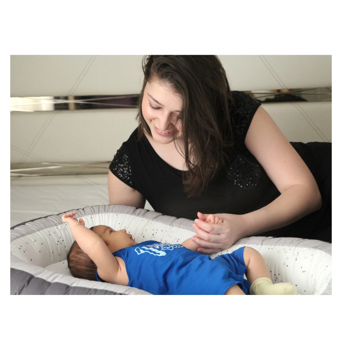 Babynest cu 2 fete BabyJem Luxury Between Parents, Bleu [2]