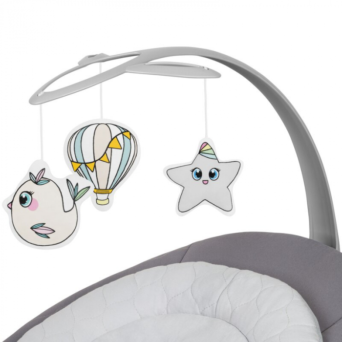 Balansoar, Lionelo, Mell, 2 in 1, Rotire 360 grade, Electric, Cu 3 moduri de leganare, Cu 5 trepte de viteza, Cu 3 pozitii de inclinare, Cu timer, 12 melodii si 2 sunete ale naturii, Pana la 9 kg, Gri [9]