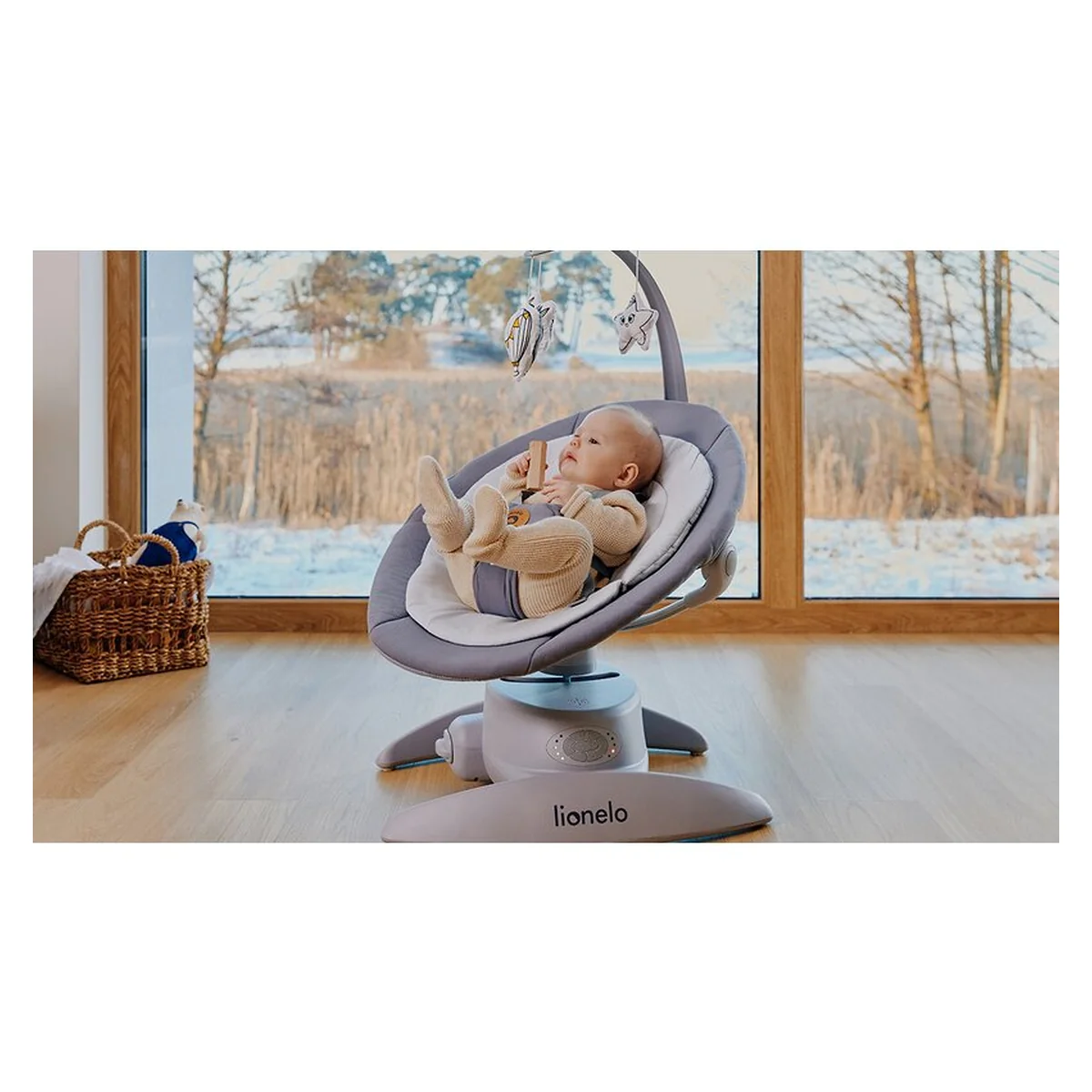 Balansoar, Lionelo, Mell, 2 in 1, Rotire 360 grade, Electric, Cu 3 moduri de leganare, Cu 5 trepte de viteza, Cu 3 pozitii de inclinare, Cu timer, 12 melodii si 2 sunete ale naturii, Pana la 9 kg, Gri [25]