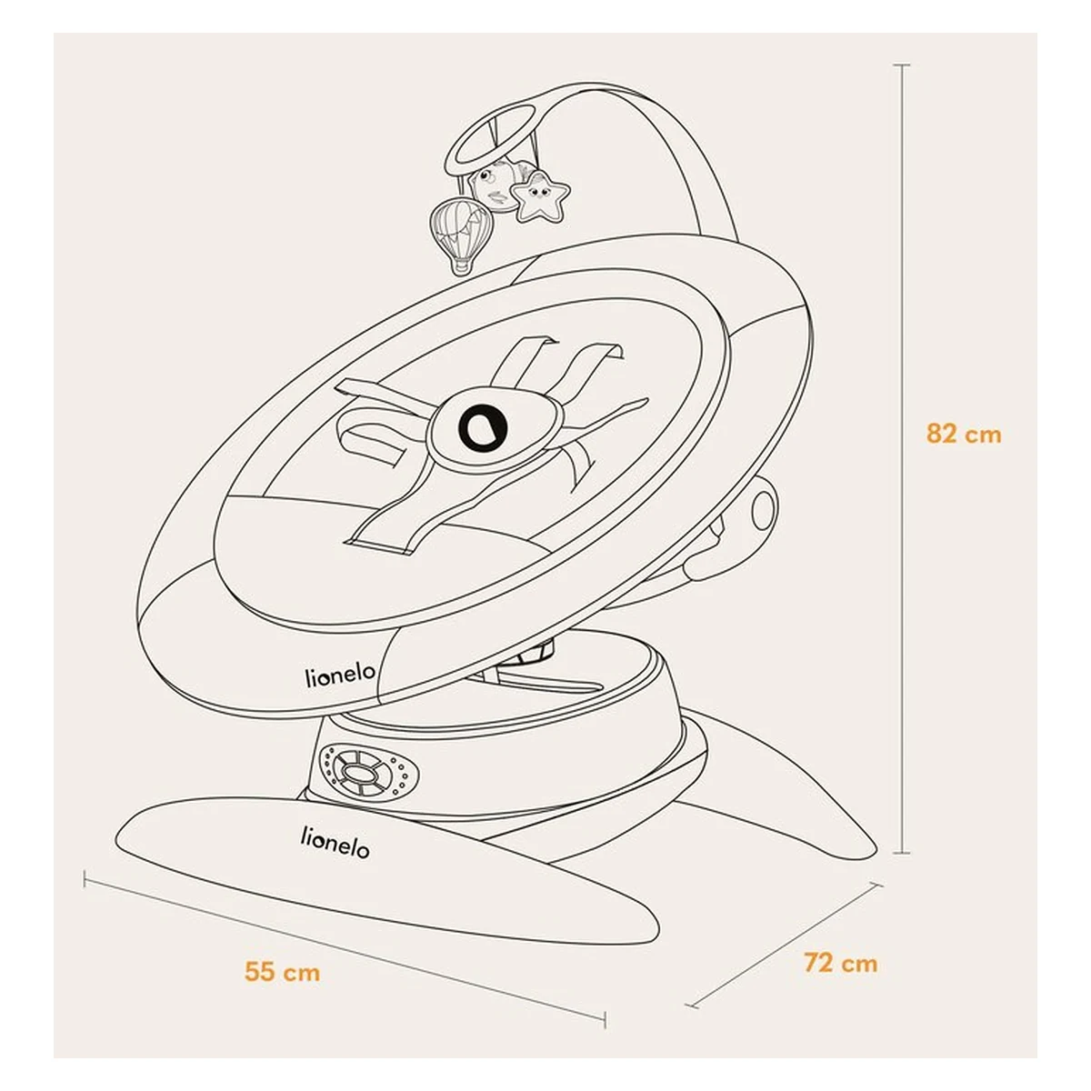 Balansoar, Lionelo, Mell, 2 in 1, Rotire 360 grade, Electric, Cu 3 moduri de leganare, Cu 5 trepte de viteza, Cu 3 pozitii de inclinare, Cu timer, 12 melodii si 2 sunete ale naturii, Pana la 9 kg, Gri [27]