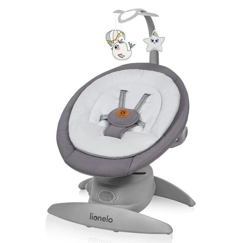 Balansoar, Lionelo, Mell, 2 in 1, Rotire 360 grade, Electric, Cu 3 moduri de leganare, Cu 5 trepte de viteza, Cu 3 pozitii de inclinare, Cu timer, 12 melodii si 2 sunete ale naturii, Pana la 9 kg, Gri [1]