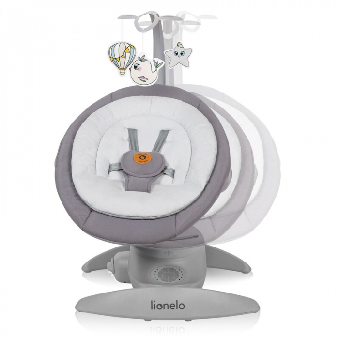 Balansoar, Lionelo, Mell, 2 in 1, Rotire 360 grade, Electric, Cu 3 moduri de leganare, Cu 5 trepte de viteza, Cu 3 pozitii de inclinare, Cu timer, 12 melodii si 2 sunete ale naturii, Pana la 9 kg, Gri [4]