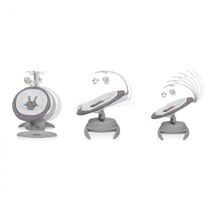 Balansoar, Lionelo, Mell, 2 in 1, Rotire 360 grade, Electric, Cu 3 moduri de leganare, Cu 5 trepte de viteza, Cu 3 pozitii de inclinare, Cu timer, 12 melodii si 2 sunete ale naturii, Pana la 9 kg, Gri [11]