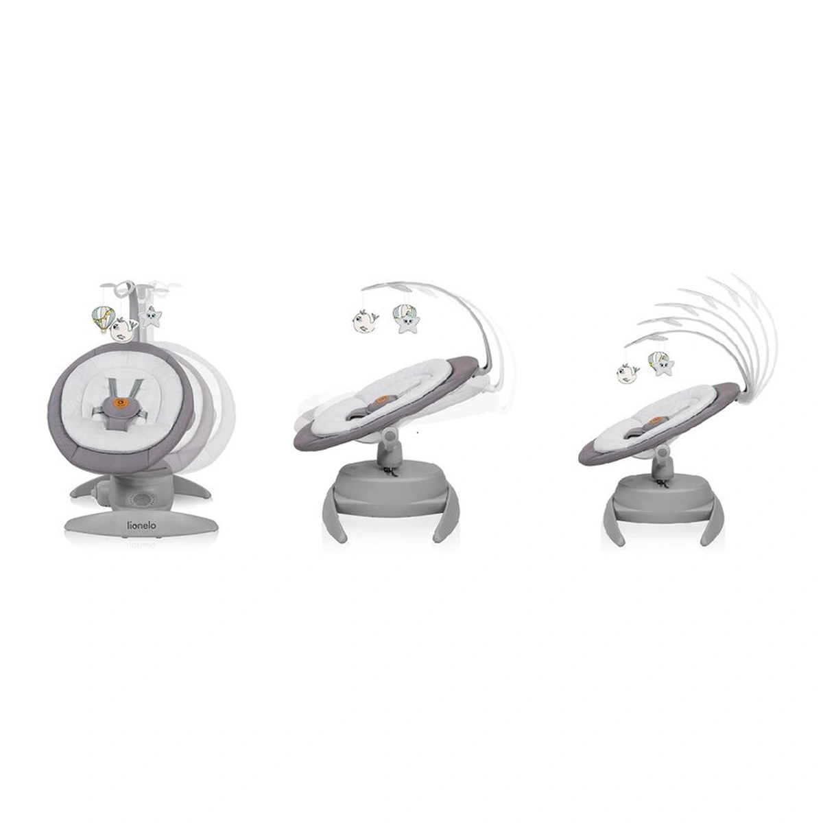 Balansoar, Lionelo, Mell, 2 in 1, Rotire 360 grade, Electric, Cu 3 moduri de leganare, Cu 5 trepte de viteza, Cu 3 pozitii de inclinare, Cu timer, 12 melodii si 2 sunete ale naturii, Pana la 9 kg, Gri [26]