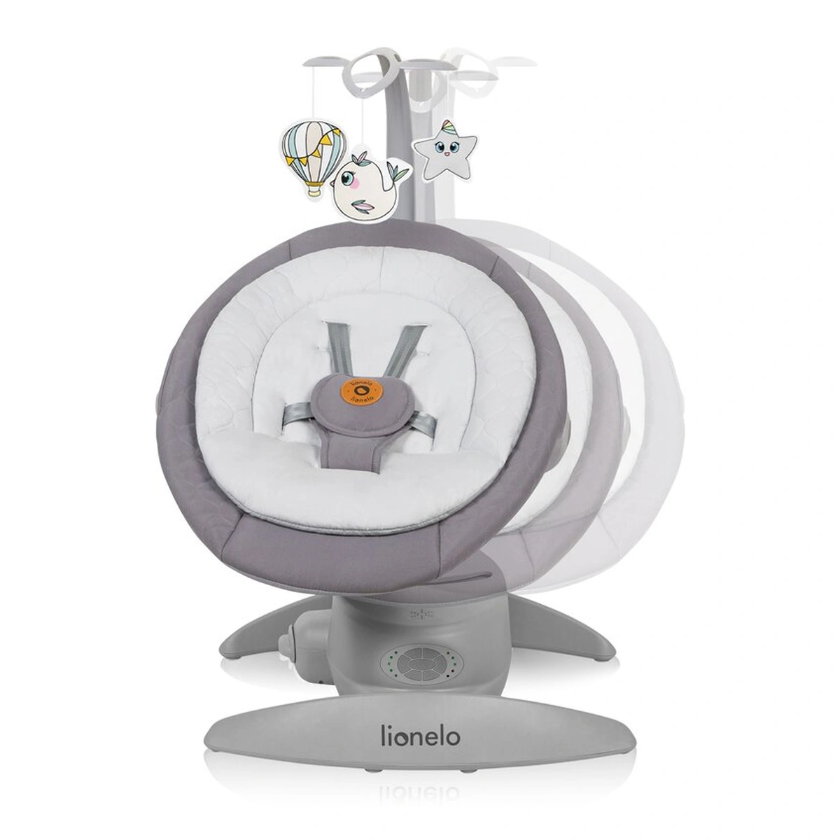 Balansoar, Lionelo, Mell, 2 in 1, Rotire 360 grade, Electric, Cu 3 moduri de leganare, Cu 5 trepte de viteza, Cu 3 pozitii de inclinare, Cu timer, 12 melodii si 2 sunete ale naturii, Pana la 9 kg, Gri [5]
