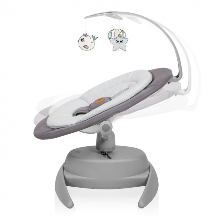 Balansoar, Lionelo, Mell, 2 in 1, Rotire 360 grade, Electric, Cu 3 moduri de leganare, Cu 5 trepte de viteza, Cu 3 pozitii de inclinare, Cu timer, 12 melodii si 2 sunete ale naturii, Pana la 9 kg, Gri [6]