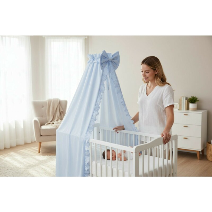 Baldachin, MimiNu, Pentru patut, Cu funda si volanas, 210x145 cm, Material certificat Oeko Tex Standard 100, Colectia [2]