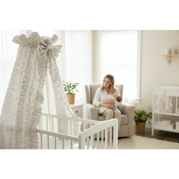 Baldachin, MimiNu, Premium, Pentru patut, Cu funda si volanas, 210x145 cm, Material certificat Oeko Tex Standard 100, [3]