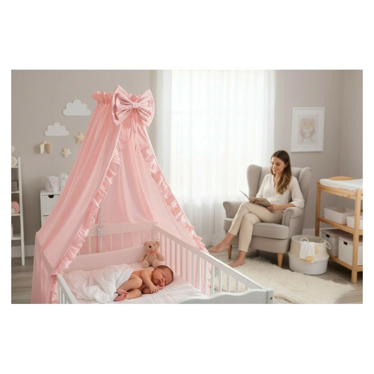 Baldachin pentru patut, MimiNu, 210x145 cm, Colectia Royal, Powder Pink [2]