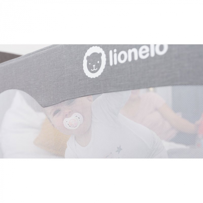Lionelo - Bariera protectie pat Hanna , Cu buzunar accesorii, 150x66 cm, Conform cu standardul european de securitate BS7072, Gri [14]