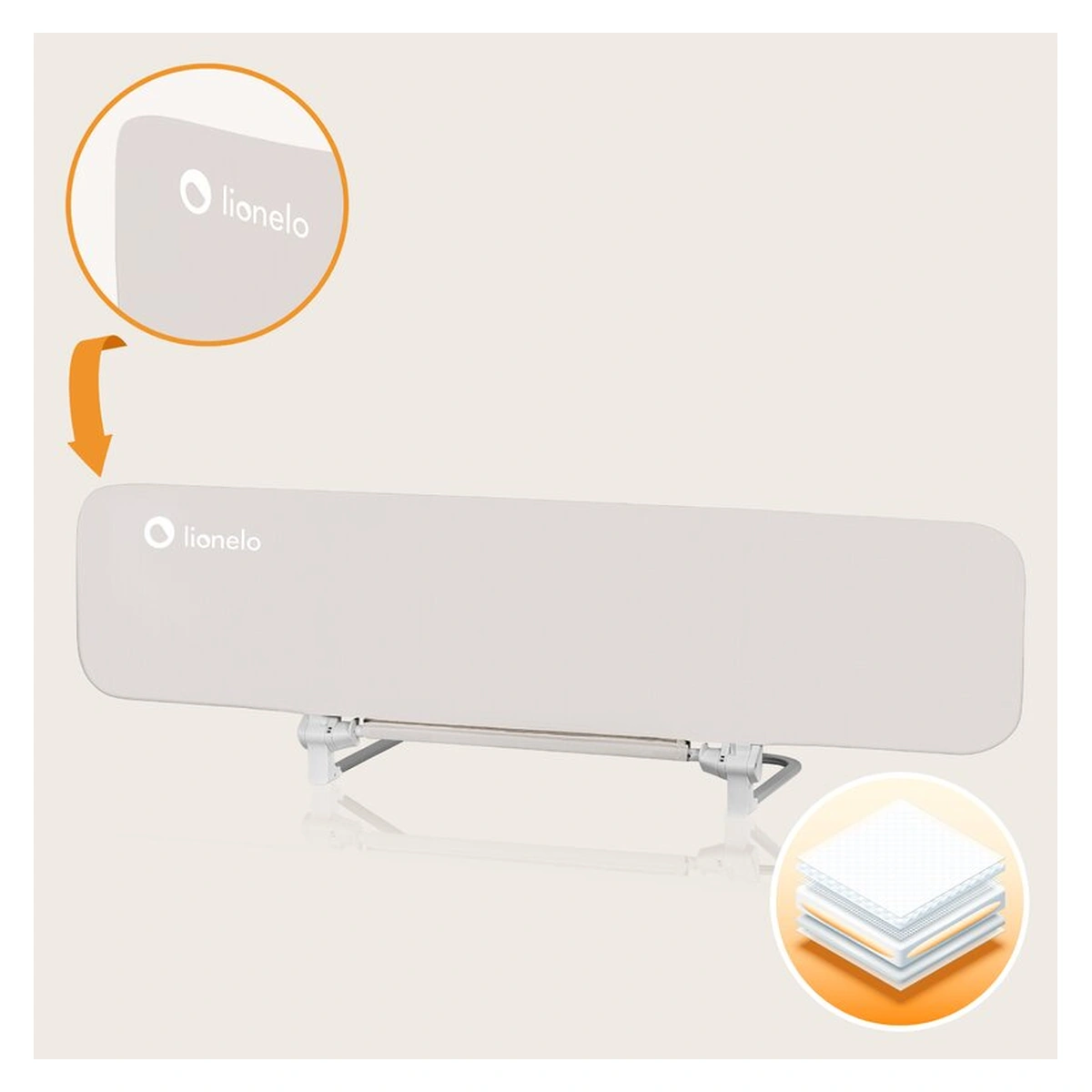 Bariera de protectie pentru pat, Lionelo, Lora XL, Pliabila, 150x46 cm, Bej [16]