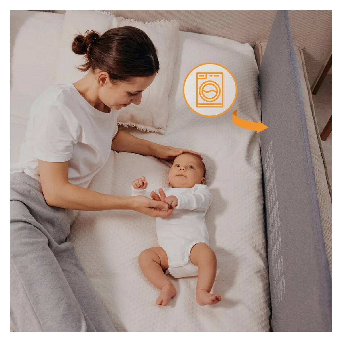 Bariera de protectie pentru pat, Lionelo, Lora XL, Pliabila, 150x46 cm, Bej [21]