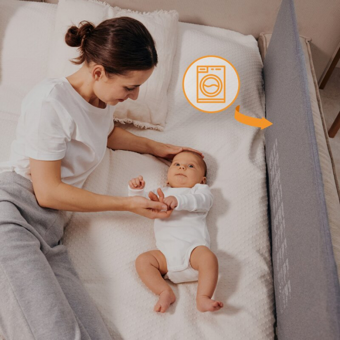 Bariera de protectie pentru pat, Lionelo, Lora XL, Pliabila, 150x46 cm, Bej [20]