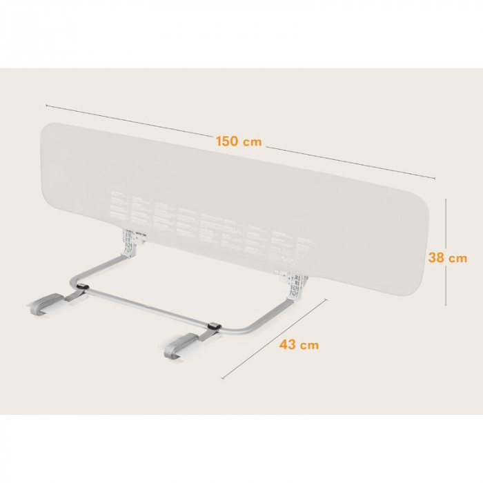 Bariera de protectie pentru pat, Lionelo, Lora XL, Pliabila, 150x46 cm, Bej [21]