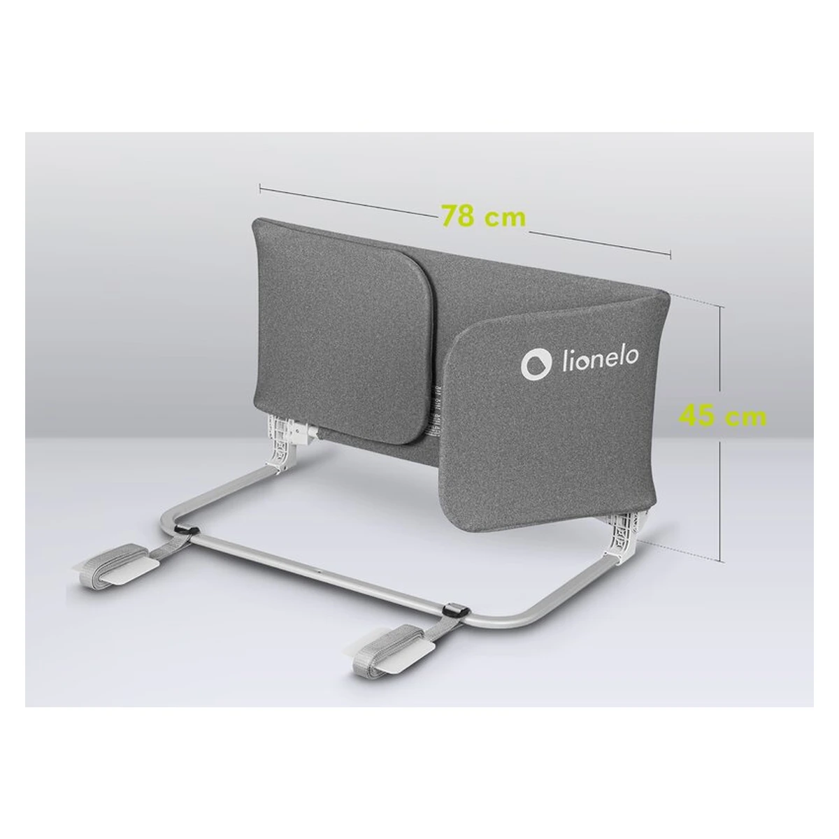 Bariera de protectie pentru pat, Lionelo, Lora XL, Pliabila, Sistem de blocare StandSafe, Geanta de transport inclusa, 150x46 cm, Gri [23]