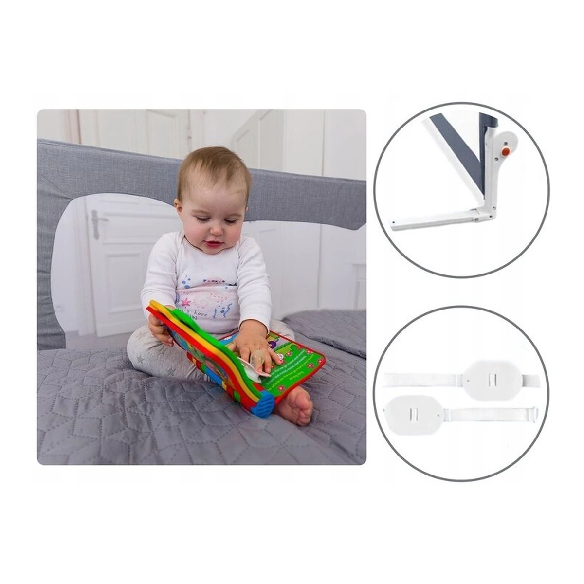 Lionelo - Bariera protectie pat Hanna , Cu buzunar accesorii, 150x66 cm, Conform cu standardul european de securitate BS7072, Gri [14]