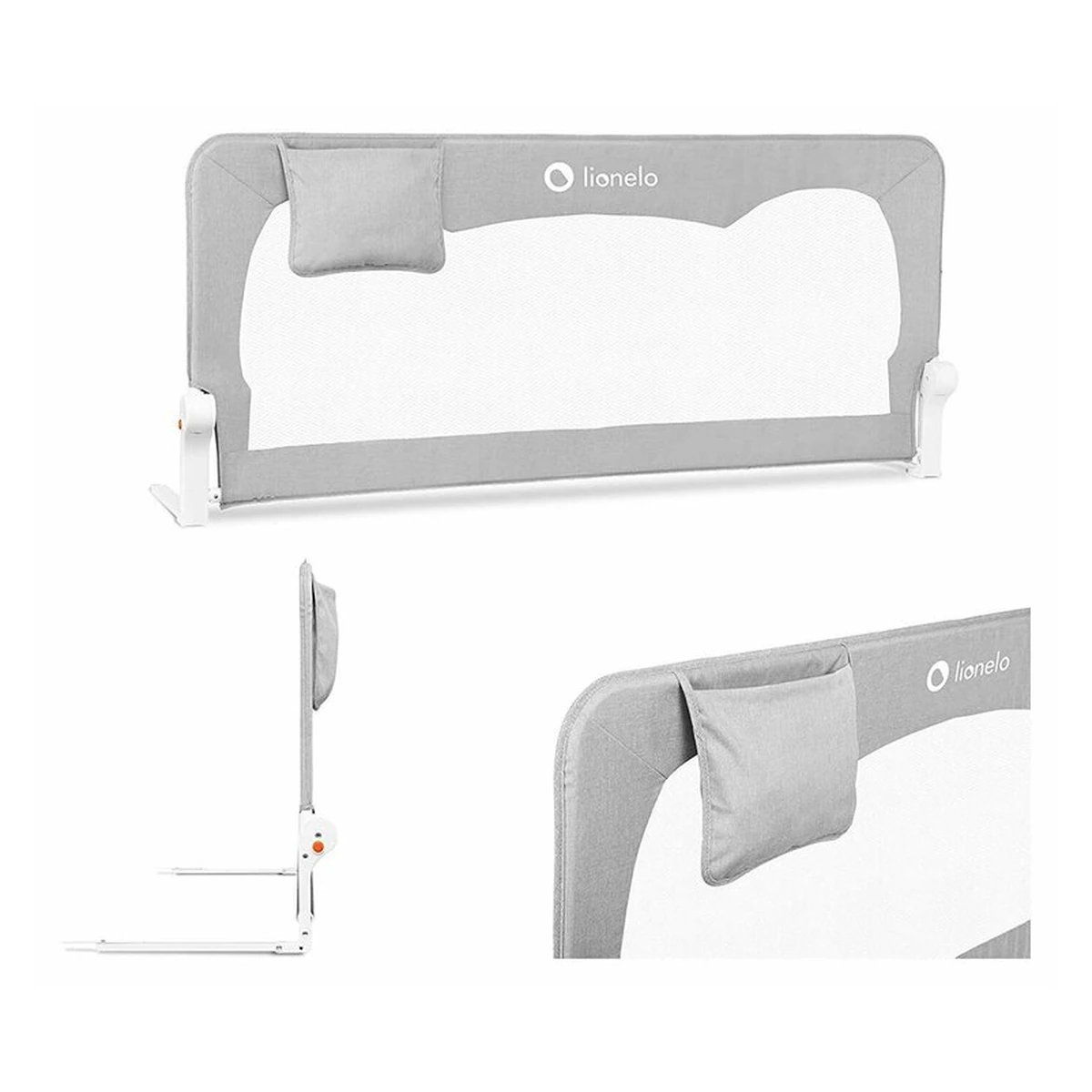 Lionelo - Bariera protectie pat Hanna , Cu buzunar accesorii, 150x66 cm, Conform cu standardul european de securitate BS7072, Gri [3]