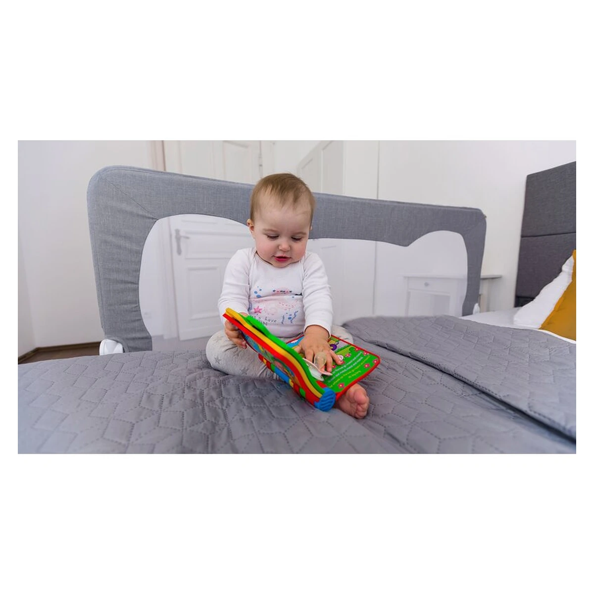 Lionelo - Bariera protectie pat Hanna , Cu buzunar accesorii, 150x66 cm, Conform cu standardul european de securitate BS7072, Gri [12]