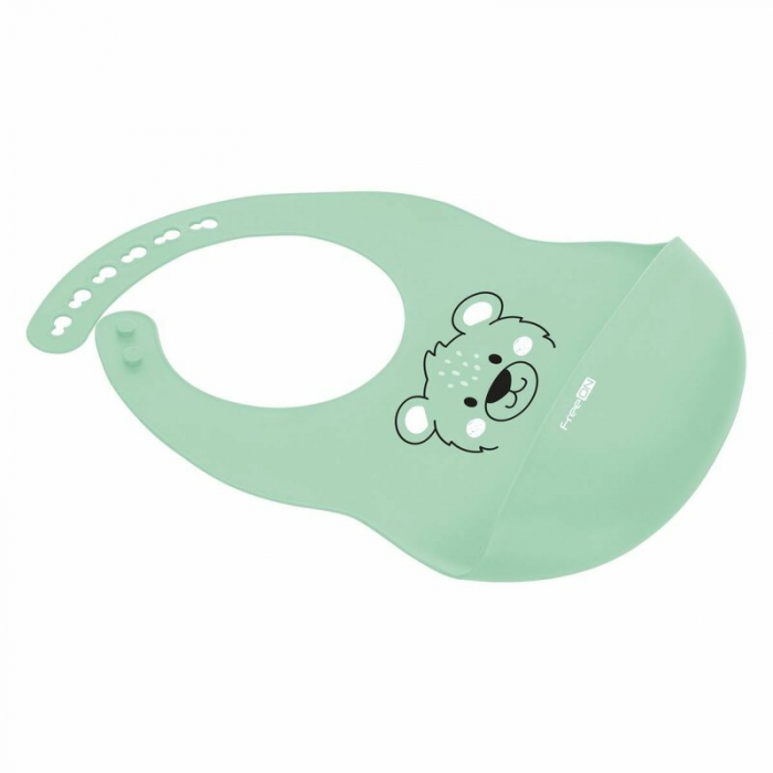 Baveta, FreeON, Moale, Din silicon, Fara BPA, Cu buzunar, 31 x 24 cm, Bear Green [4]