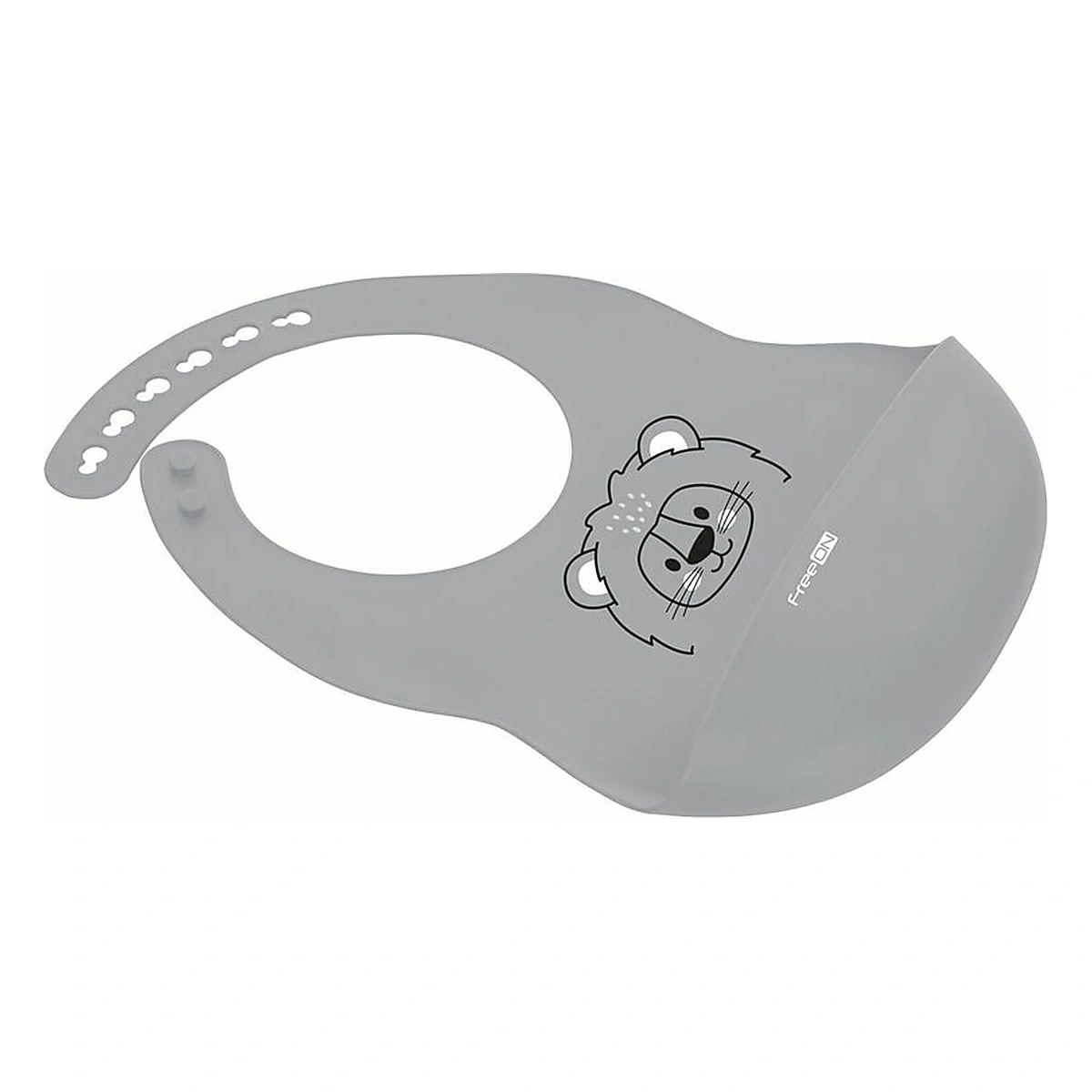 Baveta, FreeON, Moale, Din silicon, Fara BPA, Cu buzunar, 31 x 24 cm, Lion Grey 6 luni [3]