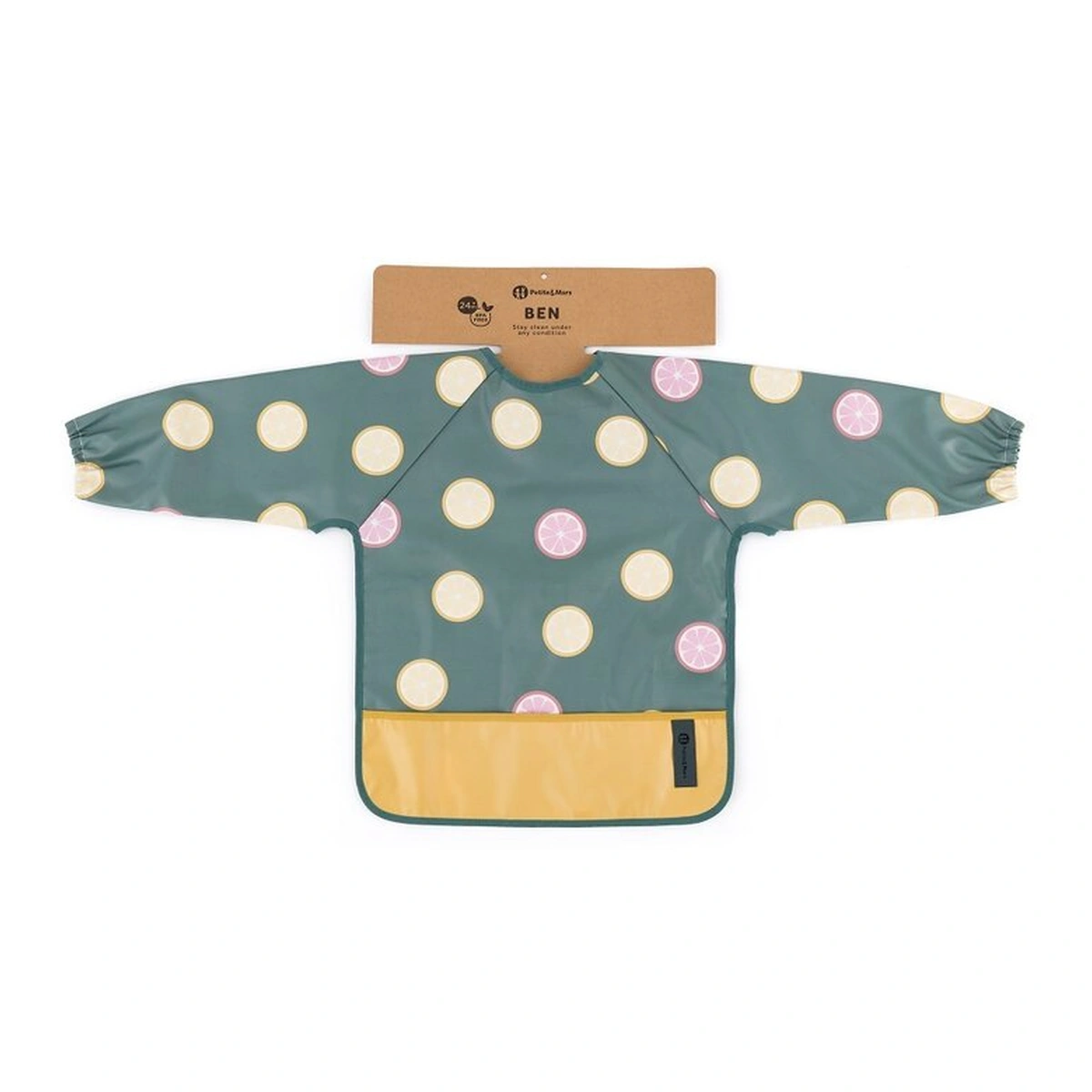 Baveta impermeabila, Petite&Mars, Cu maneci lungi, 24 luni+, Beige Citrus [4]