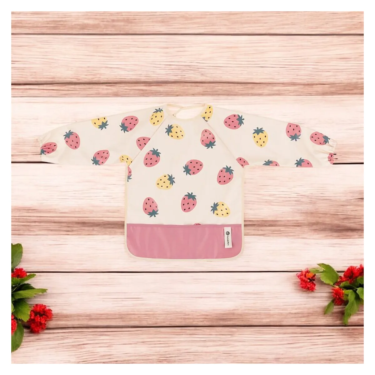 Baveta impermeabila, Petite&Mars, Cu maneci lungi, 24 luni+, Beige Strawberies [2]