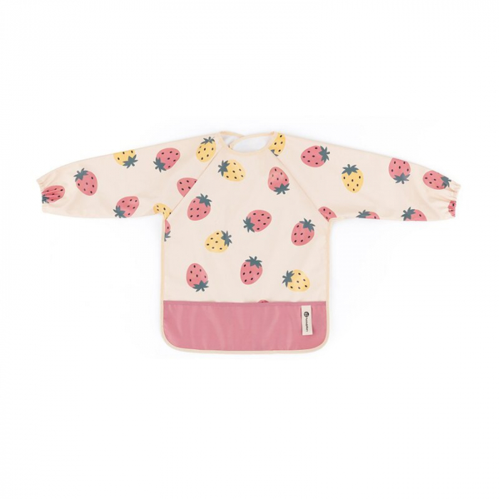 Baveta impermeabila, Petite&Mars, Cu maneci lungi, 24 luni+, Beige Strawberies [1]