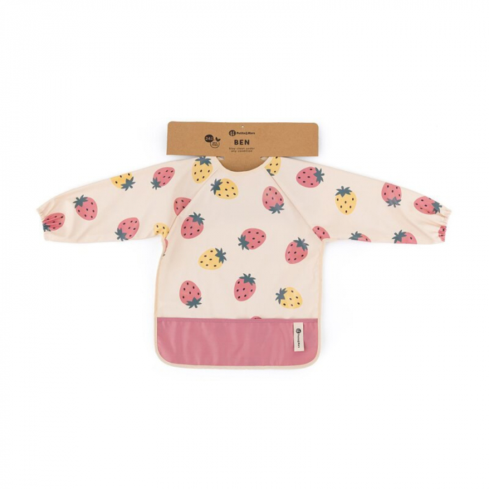Baveta impermeabila, Petite&Mars, Cu maneci lungi, 24 luni+, Beige Strawberies [3]
