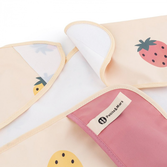 Baveta impermeabila, Petite&Mars, Cu maneci lungi, 24 luni+, Beige Strawberies [4]