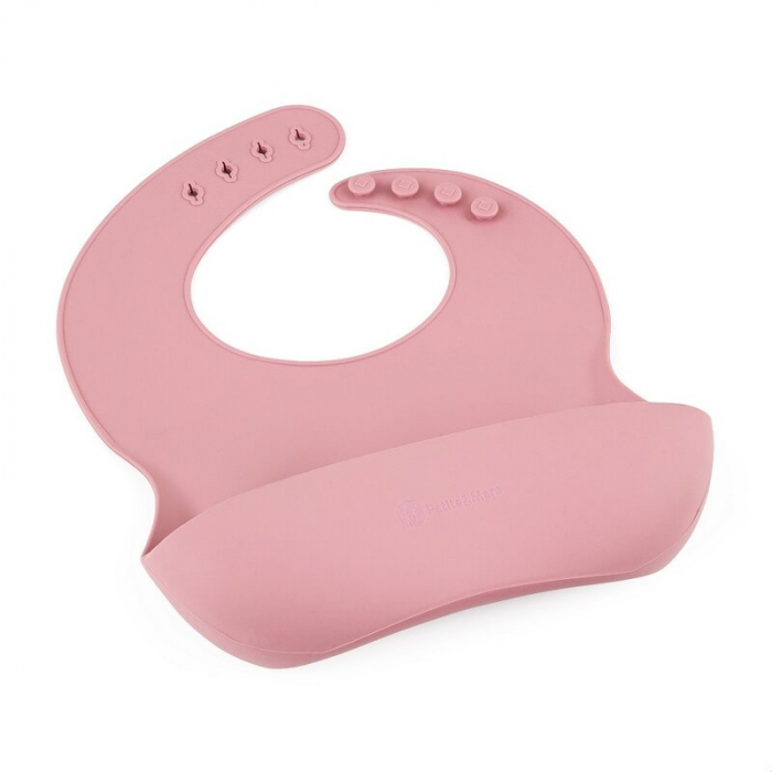 Baveta moale Take&Match, Reglabil, Cu buzunar colector, Silicon, Fara BPA, 6 luni+ Roz [2]