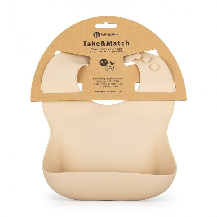 Baveta moale Take&Match, Reglabil, Cu buzunar colector, Silicon, Fara BPA, 6 luni+ Bej [3]
