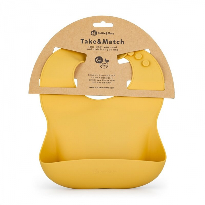 Baveta moale Take&Match, Reglabil, Cu buzunar colector, Silicon, Fara BPA, 6 luni+ Galben [2]