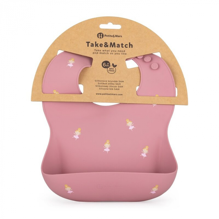 Baveta moale Take&Match, Reglabil, Cu buzunar colector, Silicon, Fara BPA, 6 luni+ Roz* [3]