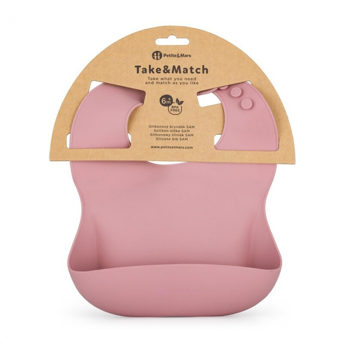 Baveta moale Take&Match, Reglabil, Cu buzunar colector, Silicon, Fara BPA, 6 luni+ Roz [3]