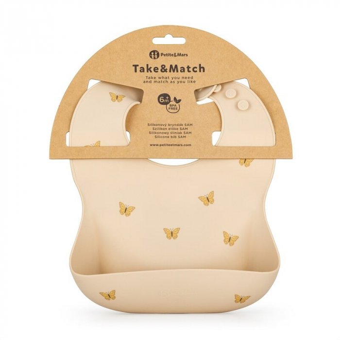 Baveta moale Take&Match, Reglabil, Cu buzunar colector, Silicon, Fara BPA, 6 luni+ Bej* [3]