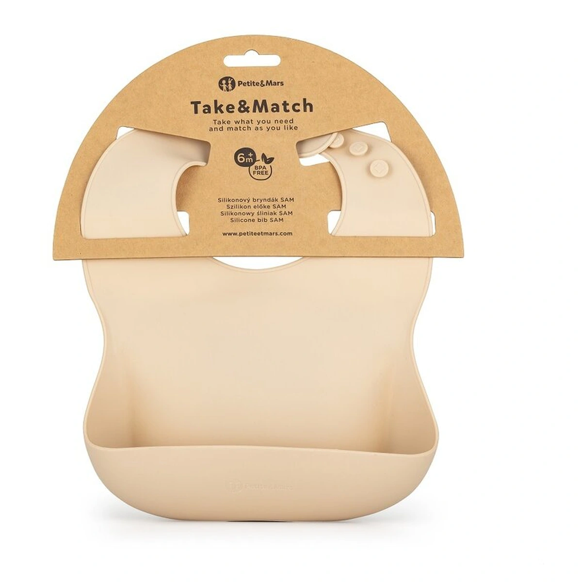 Baveta moale Take&Match, Reglabil, Cu buzunar colector, Silicon, Fara BPA, 6 luni+ Bej [3]