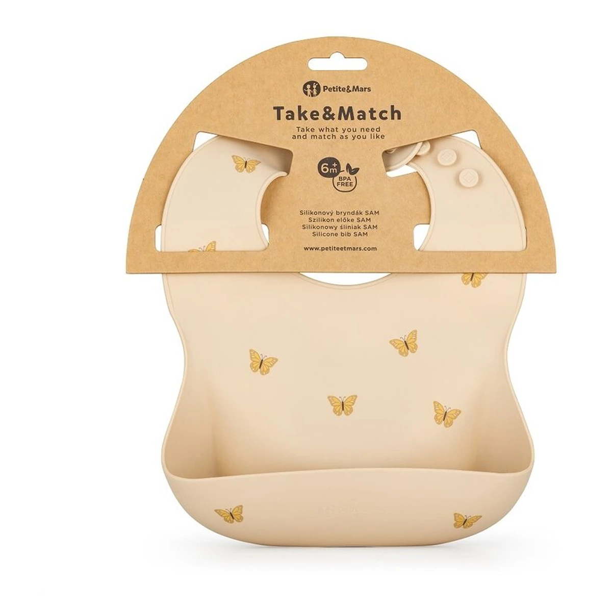 Baveta moale Take&Match, Reglabil, Cu buzunar colector, Silicon, Fara BPA, 6 luni+ Bej* [3]