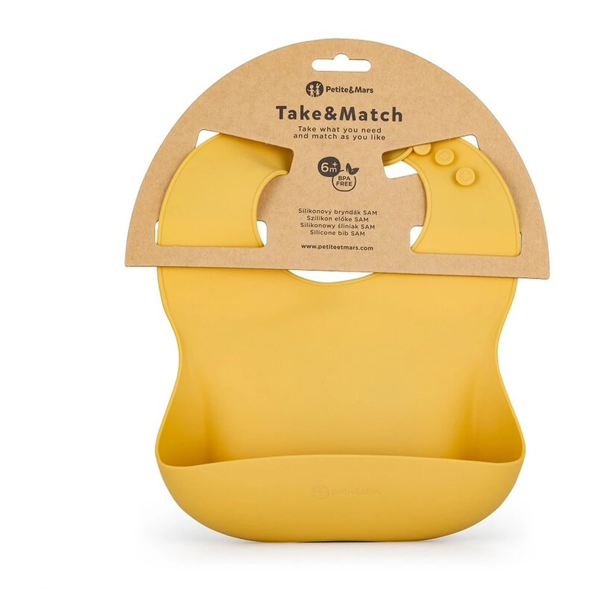 Baveta moale Take&Match, Reglabil, Cu buzunar colector, Silicon, Fara BPA, 6 luni+ Galben [3]