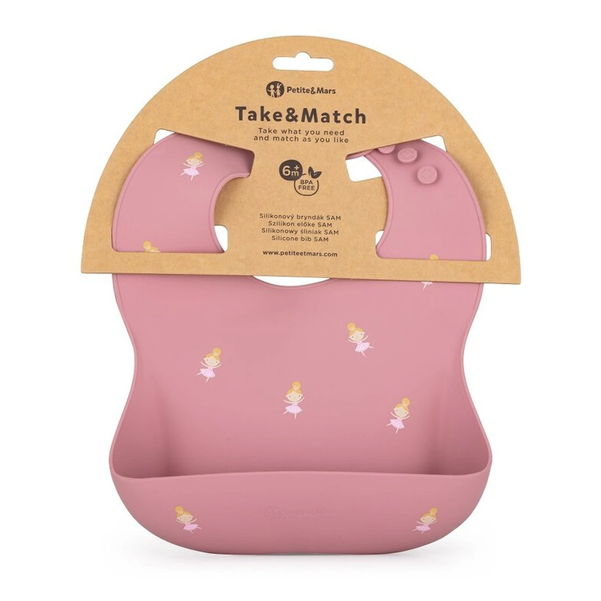 Baveta moale Take&Match, Reglabil, Cu buzunar colector, Silicon, Fara BPA, 6 luni+ Roz* [3]