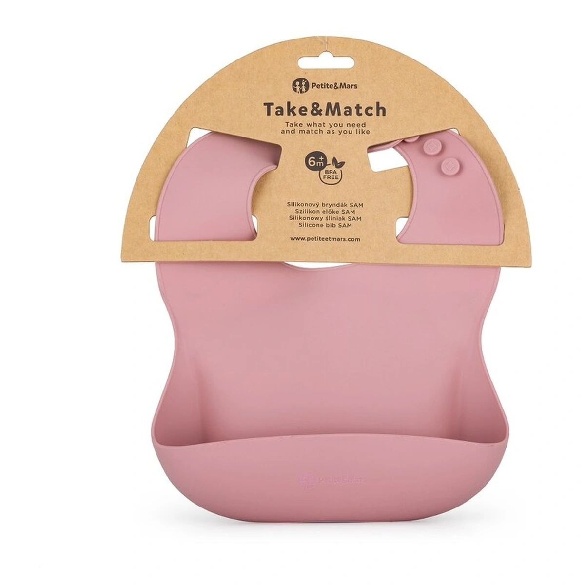 Baveta moale Take&Match, Reglabil, Cu buzunar colector, Silicon, Fara BPA, 6 luni+ Roz [3]